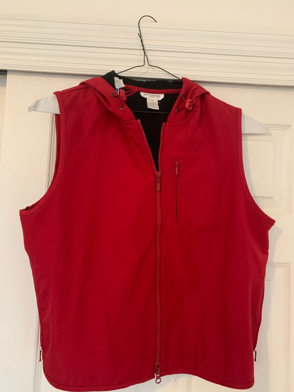 Jones New York Red Hooded Sleeveless Zip Vest